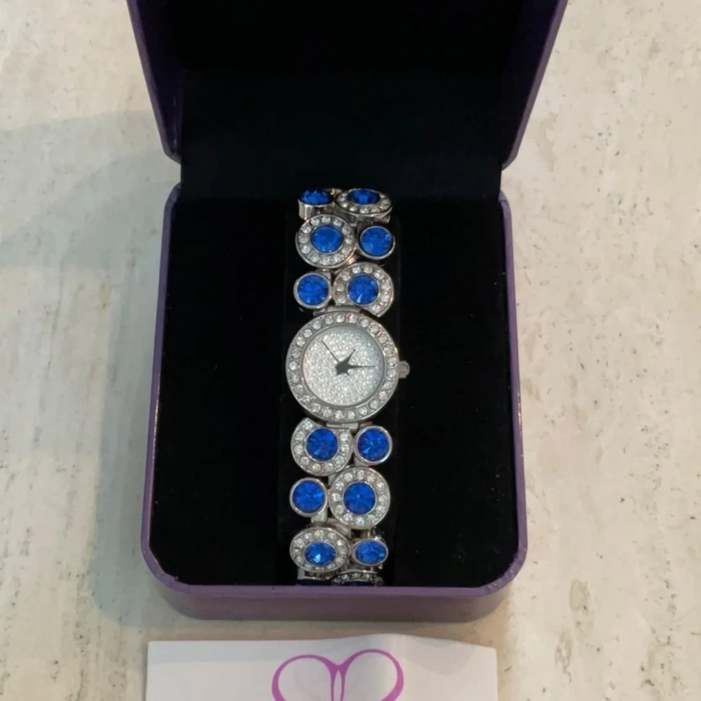 Swarovski Crystal Watch Suzanne Somers Simulated Diamonds & Sapphires Vintage